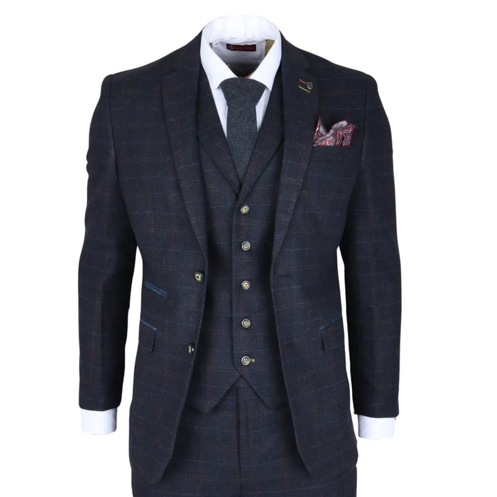 RYAN - MEN'S 3 PIECE NAVY TWEED SLIM FIT SUIT