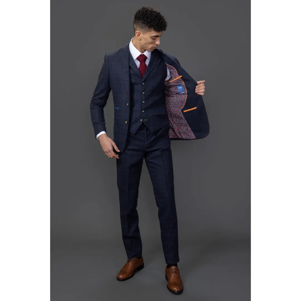 RYAN - MEN'S 3 PIECE NAVY TWEED SLIM FIT SUIT