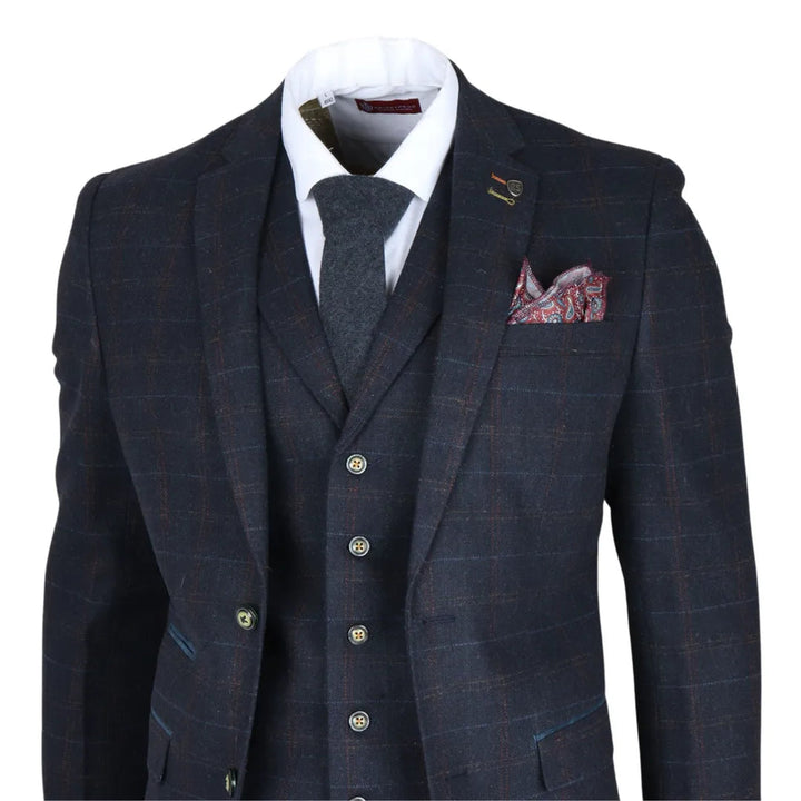 RYAN - MEN'S 3 PIECE NAVY TWEED SLIM FIT SUIT