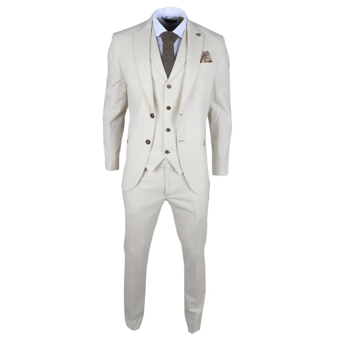 TP-21 - MEN'S BEIGE 3 PIECE LINEN SUMMER WEDDING SUIT