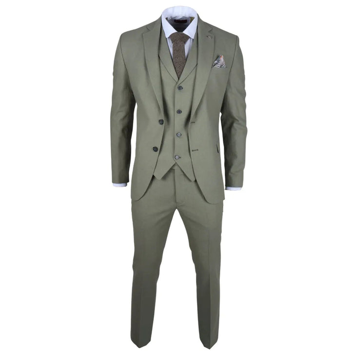 TP-22 - MEN'S SAGE 3 PIECE LINEN SUMMER WEDDING SUIT