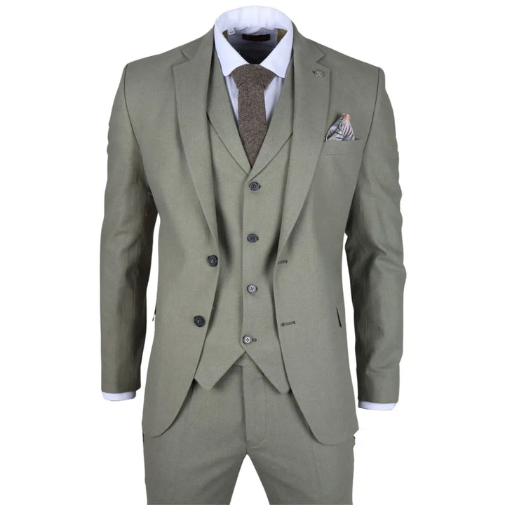 TP-22 - MEN'S SAGE 3 PIECE LINEN SUMMER WEDDING SUIT