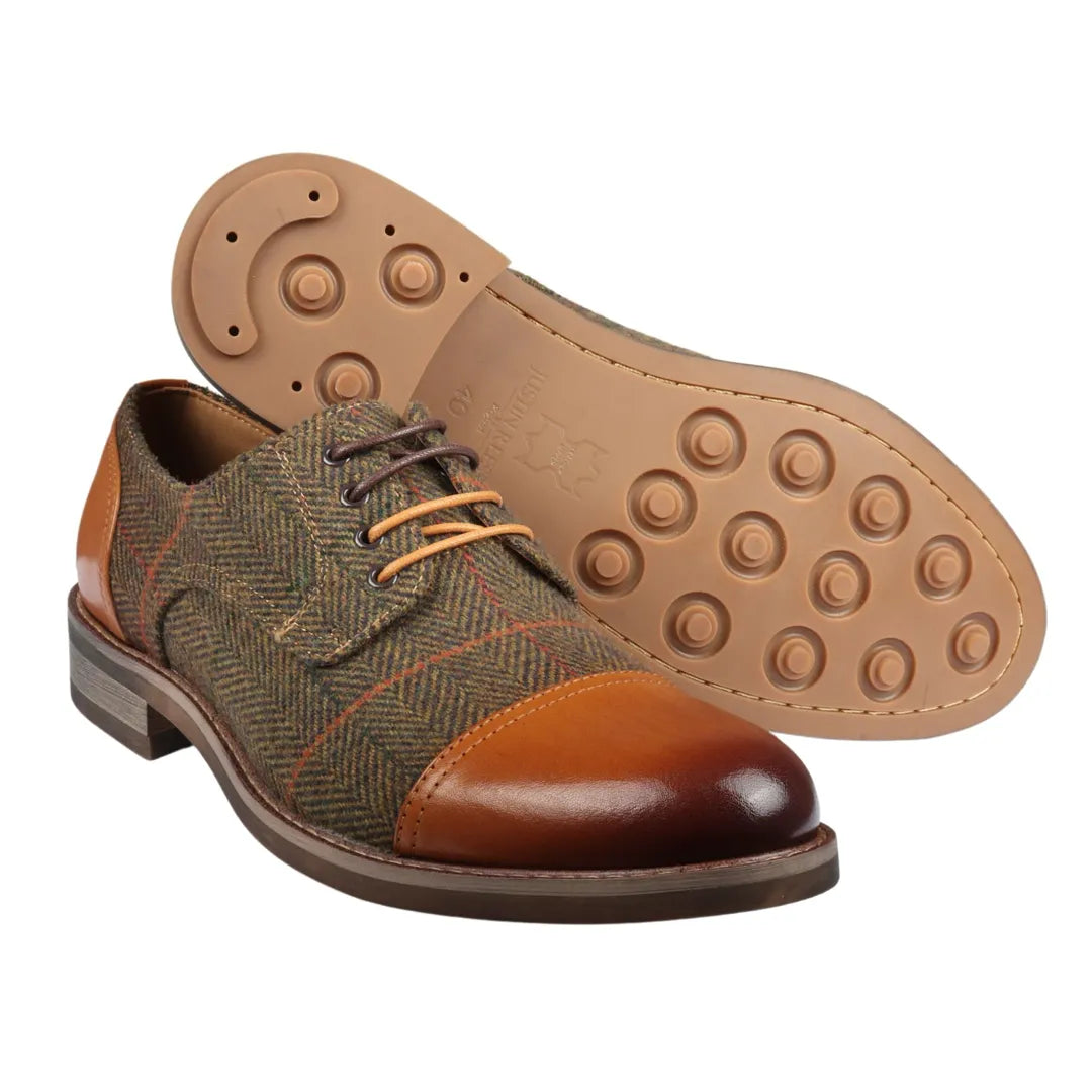 THEON - MEN'S LEATHER TWEED OXFORD SHOES