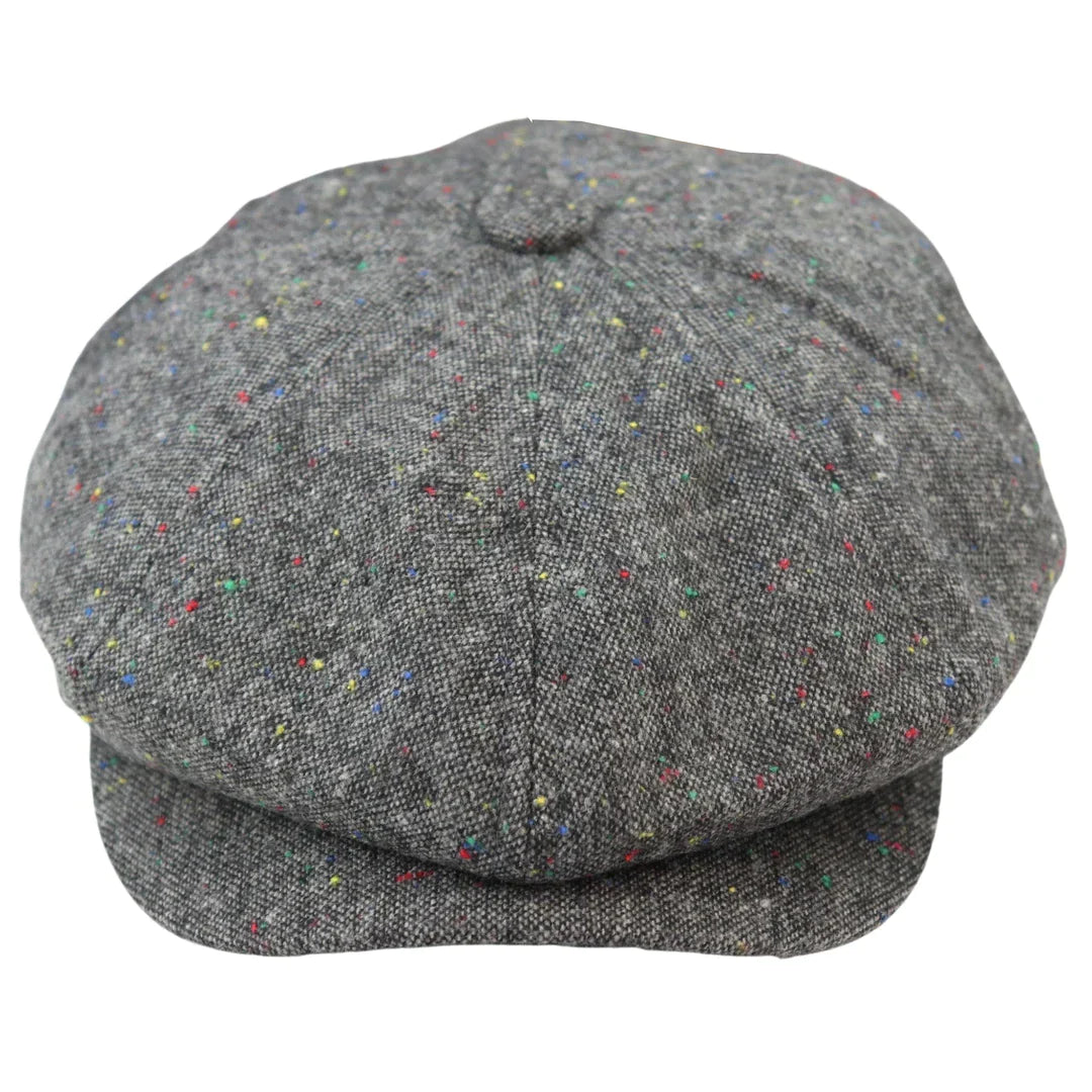 8 Panel Baker Boy Cap Shelby Hat Wool VIntage Tweed Classic Brown Grey ...