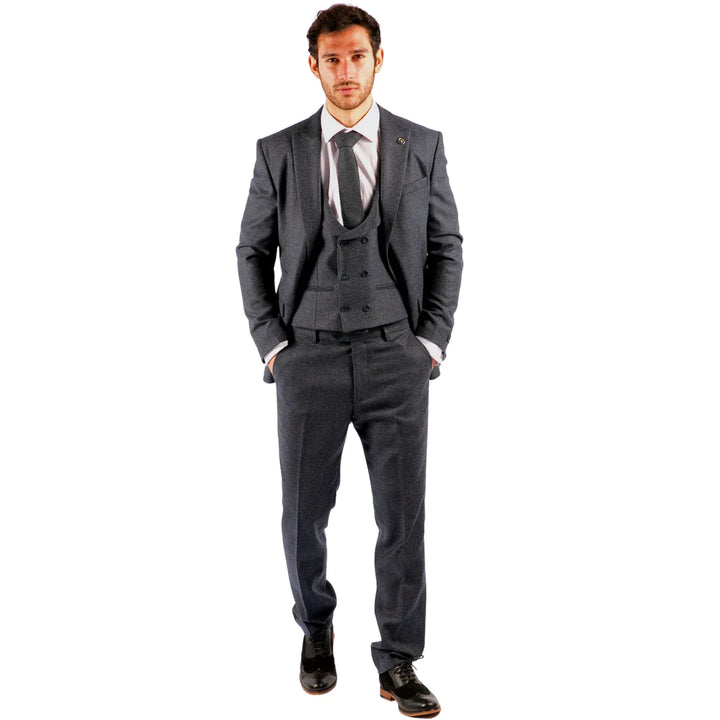 Mens Blue Herringbone Tweed 3 Piece Suit