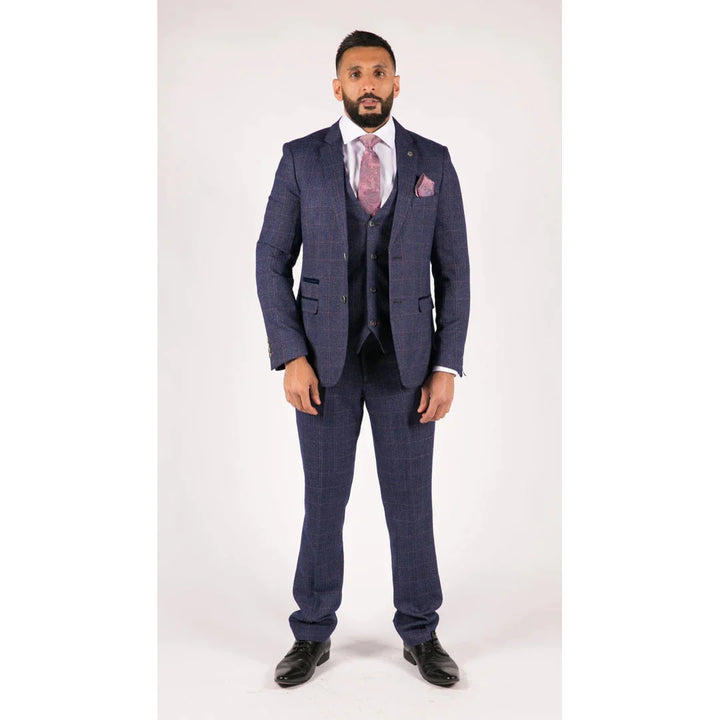 Marc Darcy - 3 Piece Indigo Blue Tweed Suit