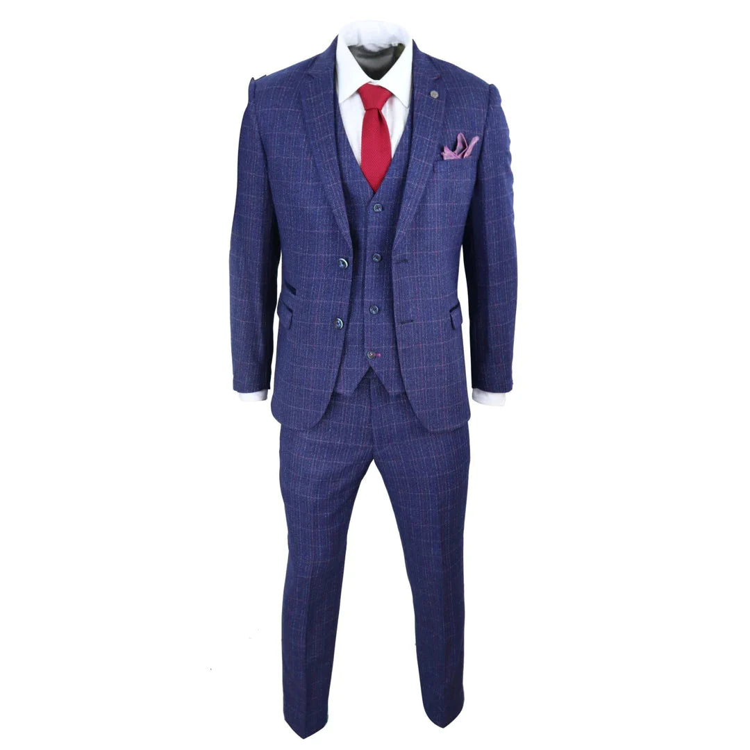 Marc Darcy - 3 Piece Indigo Blue Tweed Suit