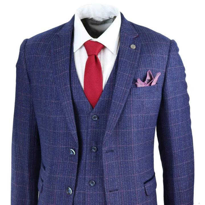 Marc Darcy - 3 Piece Indigo Blue Tweed Suit