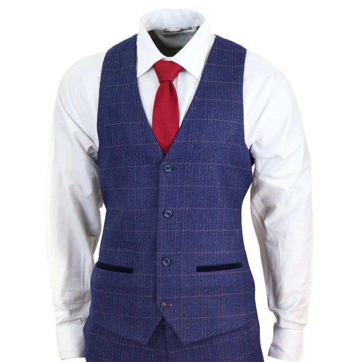 Marc Darcy - 3 Piece Indigo Blue Tweed Suit