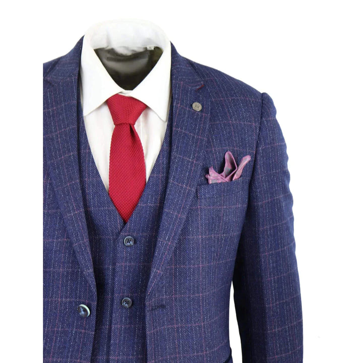 Marc Darcy - 3 Piece Indigo Blue Tweed Suit