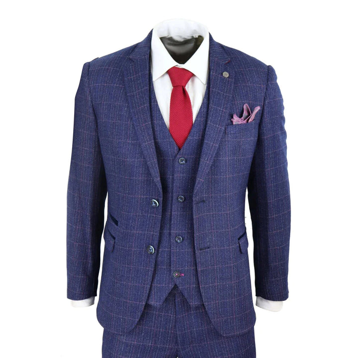 Marc Darcy - 3 Piece Indigo Blue Tweed Suit