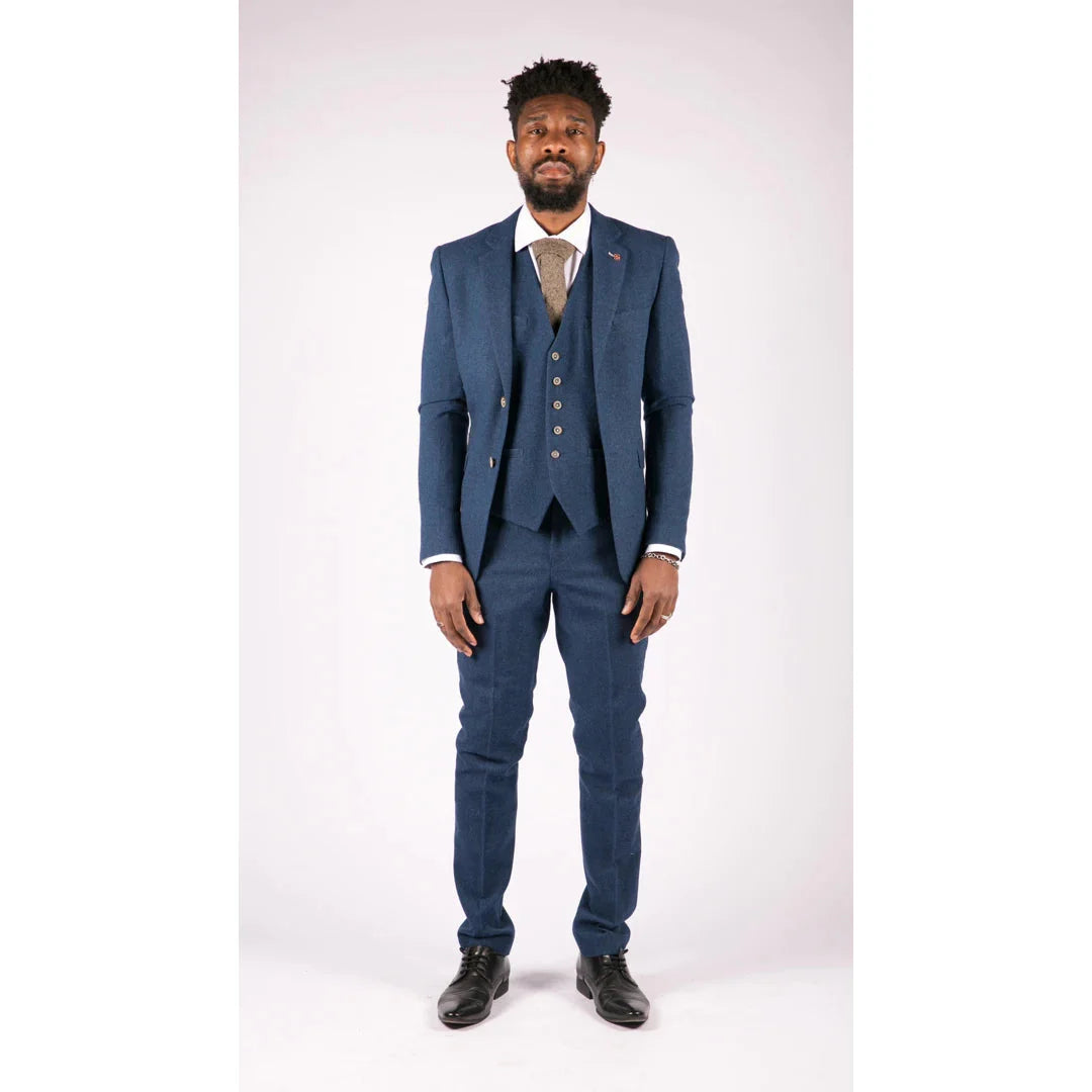 Cavani - 3 Piece Blue Tweed Wool Suit