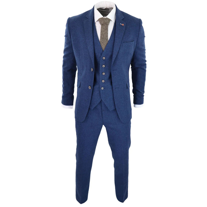 Cavani - 3 Piece Blue Tweed Wool Suit