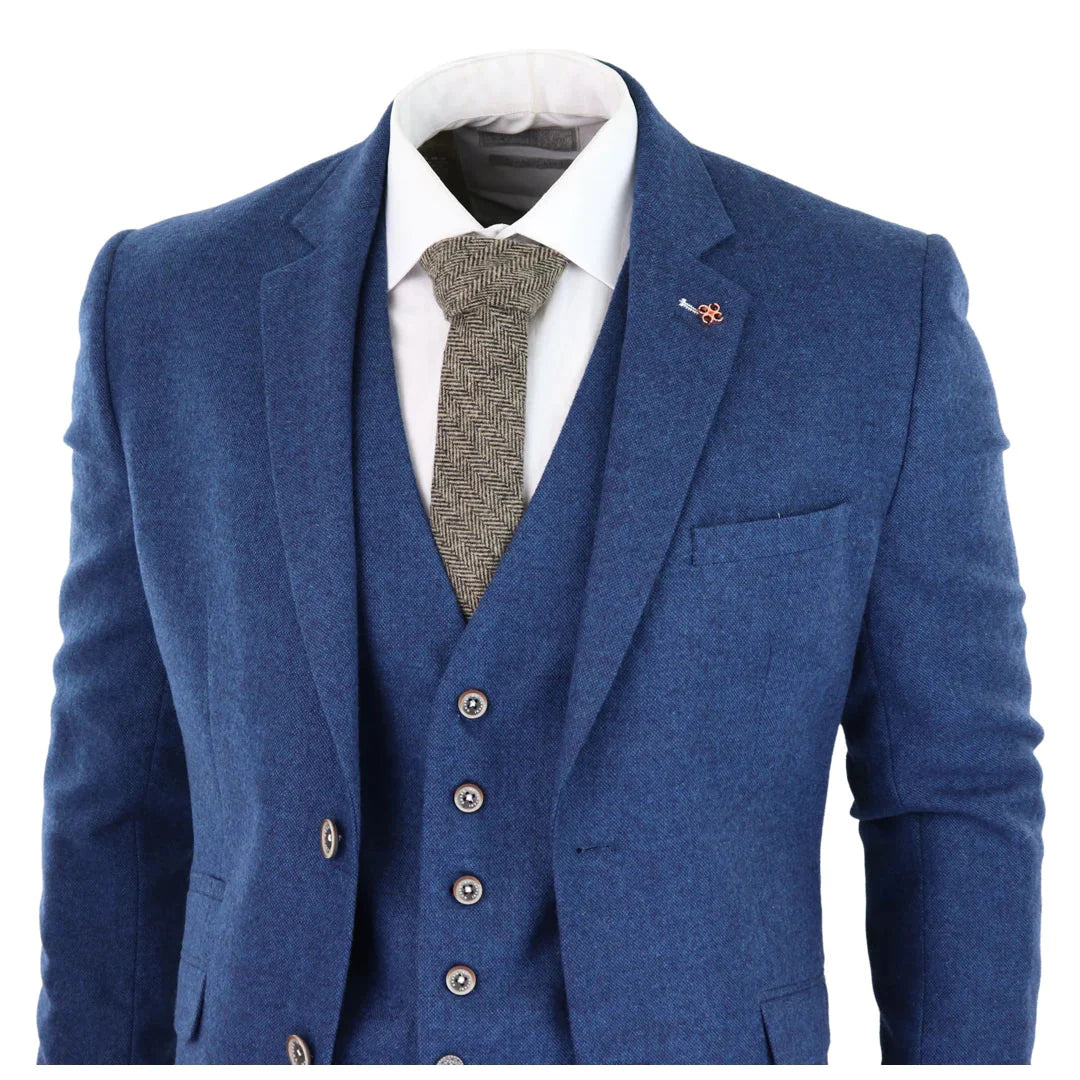 Cavani - 3 Piece Blue Tweed Wool Suit