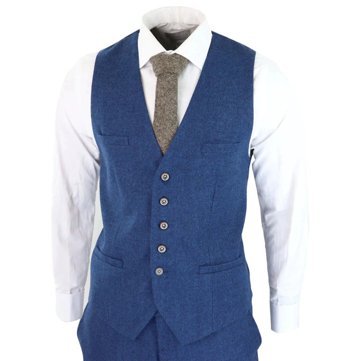 Cavani - 3 Piece Blue Tweed Wool Suit