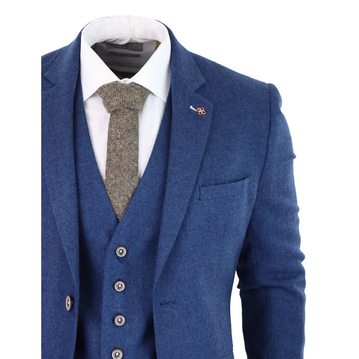 Cavani - 3 Piece Blue Tweed Wool Suit