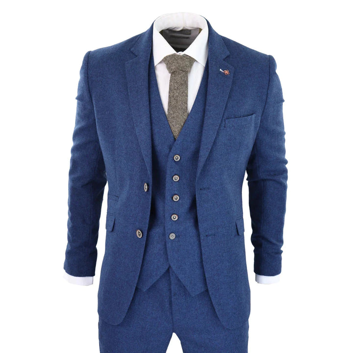 Cavani - 3 Piece Blue Tweed Wool Suit