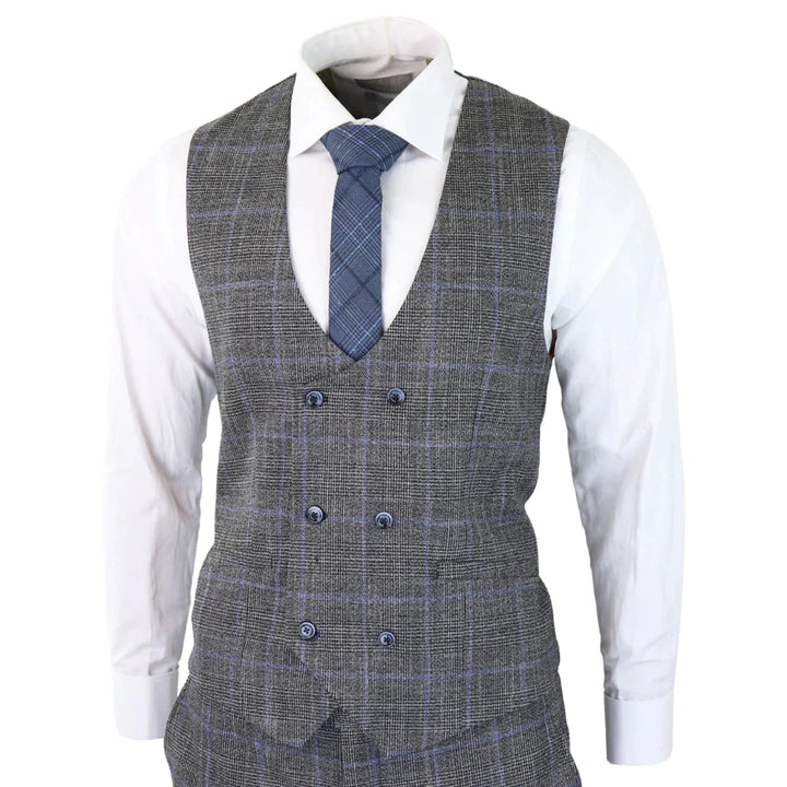 Cavani - Grey Glen Check 3 Piece Suit