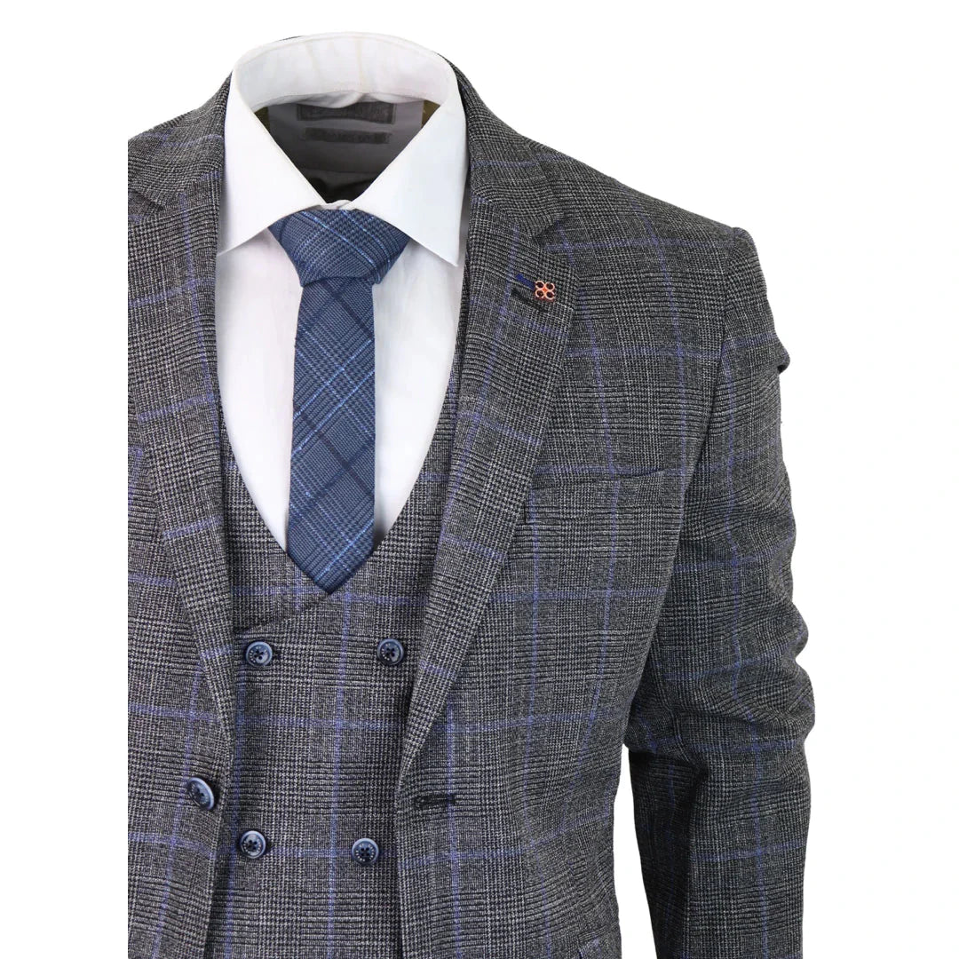 Cavani - Grey Glen Check 3 Piece Suit