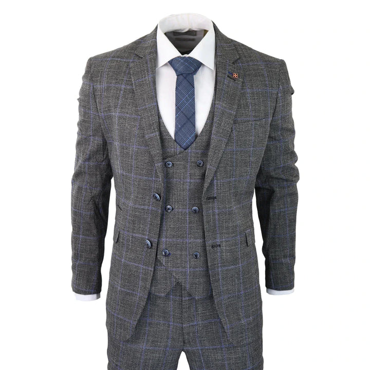 Cavani - Grey Glen Check 3 Piece Suit