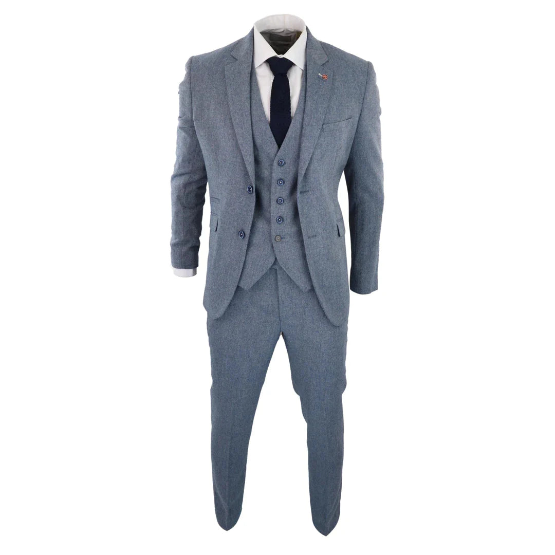 Cavani Wells - Light Blue 3 Piece Twill Suit