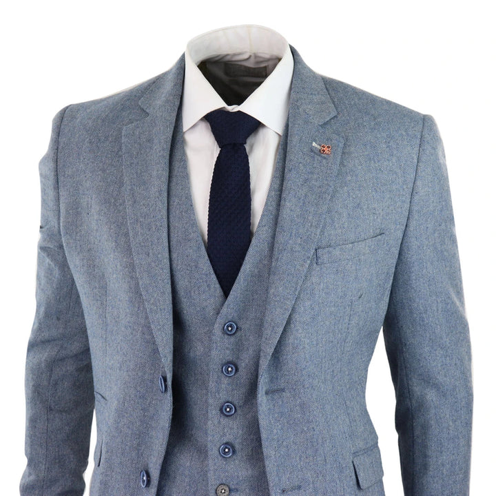 Cavani Wells - Light Blue 3 Piece Twill Suit