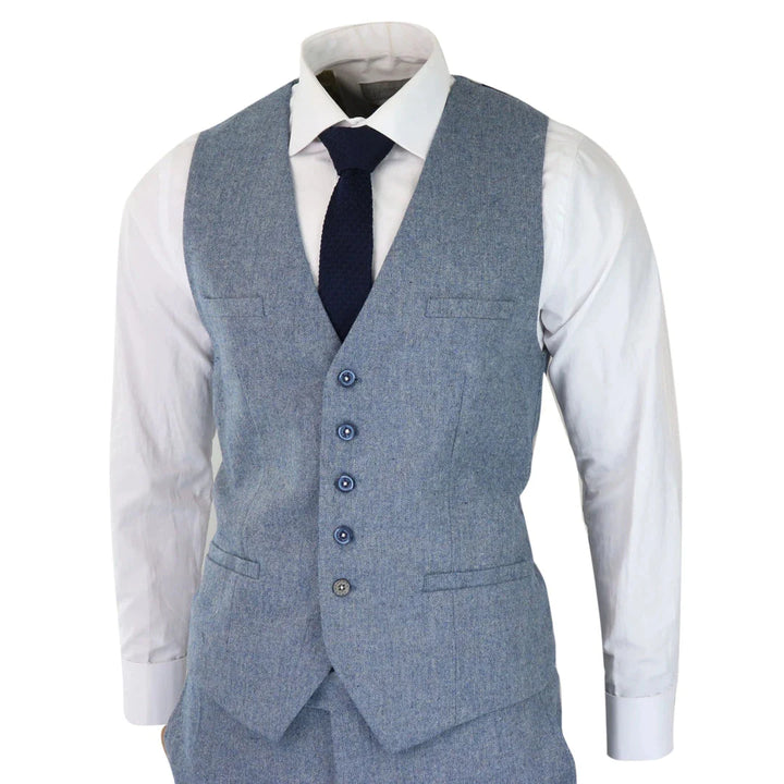 Cavani Wells - Light Blue 3 Piece Twill Suit