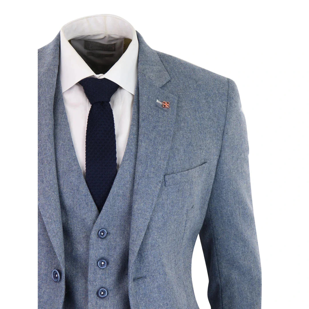 Cavani Wells - Light Blue 3 Piece Twill Suit