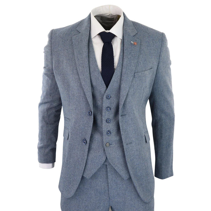 Cavani Wells - Light Blue 3 Piece Twill Suit