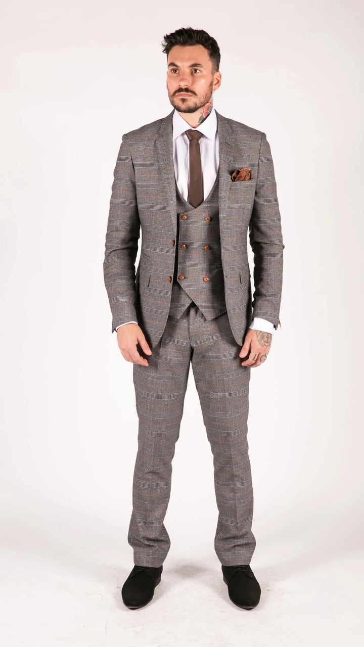 Marc Darcy - Jenson Grey 3 Piece Suit With Double Breasted Waistcoat