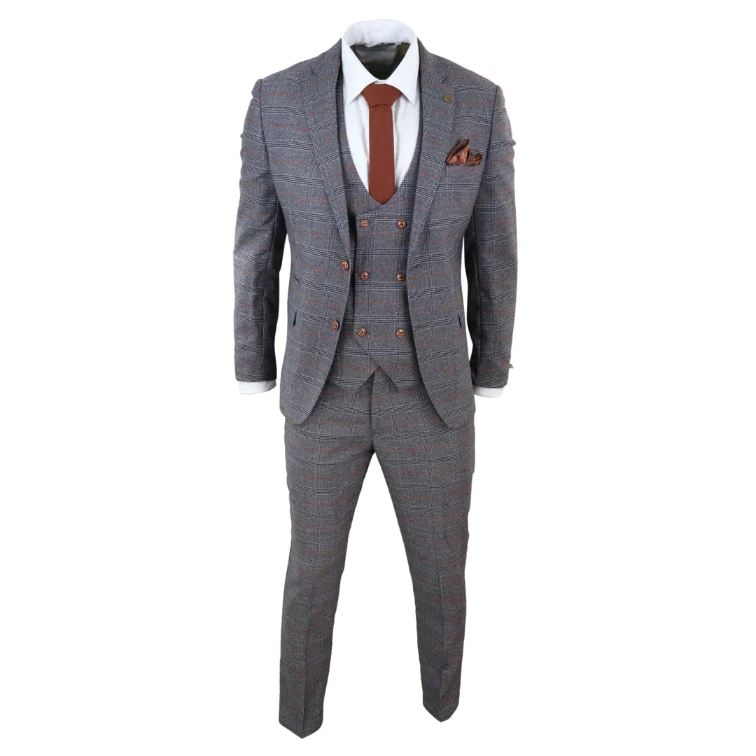 Marc Darcy - Jenson Grey 3 Piece Suit With Double Breasted Waistcoat