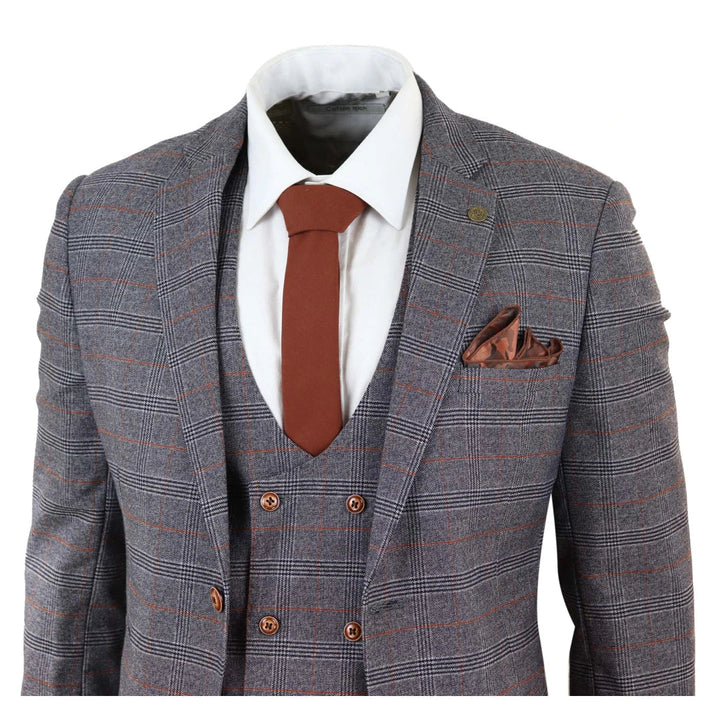 Marc Darcy - Jenson Grey 3 Piece Suit With Double Breasted Waistcoat