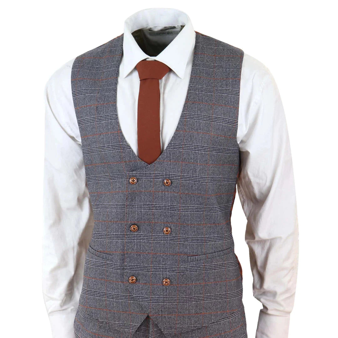 Marc Darcy - Jenson Grey 3 Piece Suit With Double Breasted Waistcoat