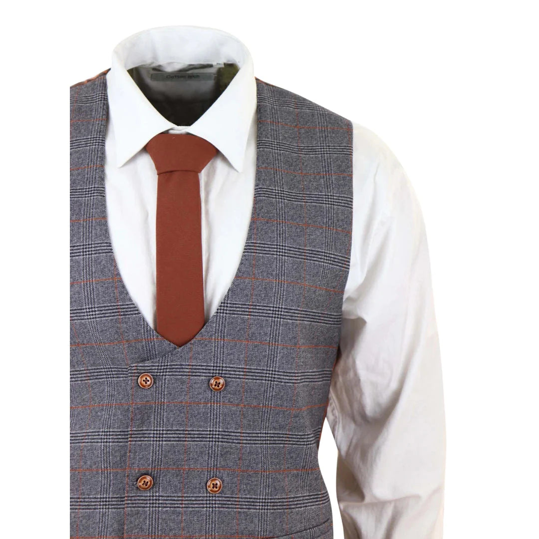 Marc Darcy - Jenson Grey 3 Piece Suit With Double Breasted Waistcoat