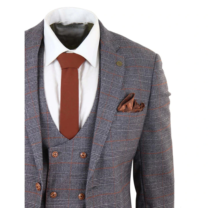 Marc Darcy - Jenson Grey 3 Piece Suit With Double Breasted Waistcoat