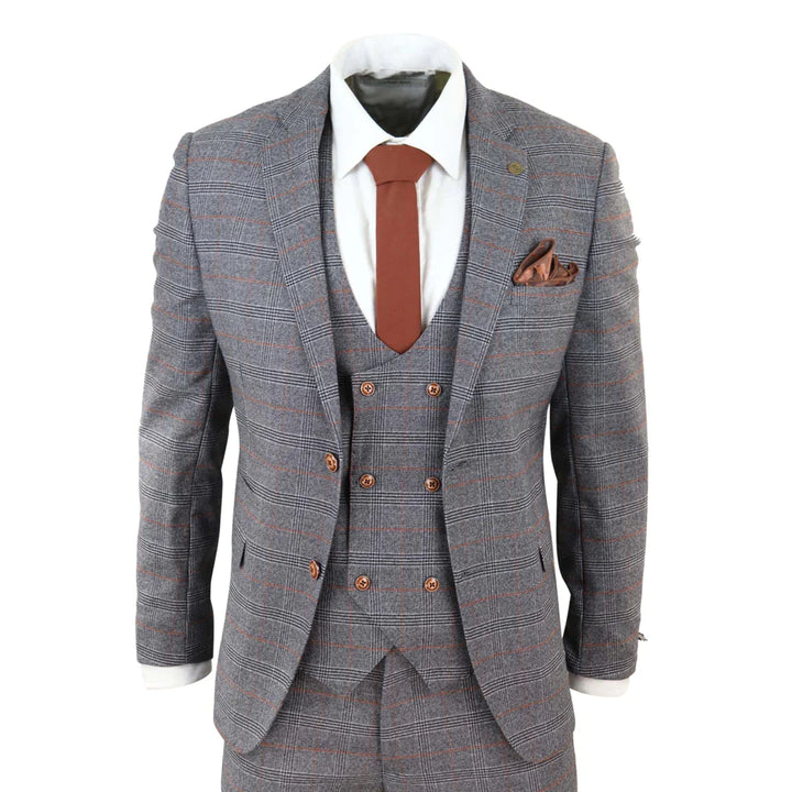 Marc Darcy - Jenson Grey 3 Piece Suit With Double Breasted Waistcoat