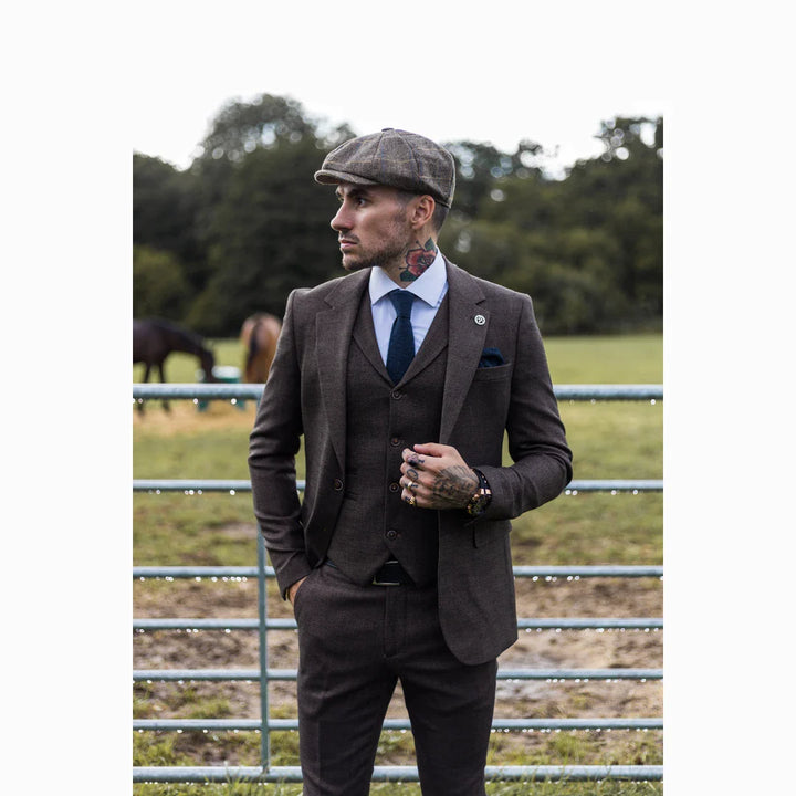 Mens Herringbone Tweed 3 Piece Suit Brown Classic Vintage Tailored Wedding Blinders