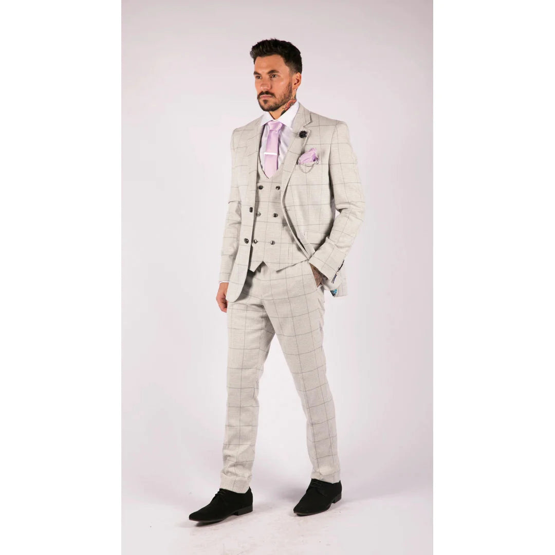 Cavani - Light Grey Check 3 Piece Suit