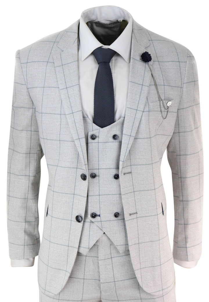 Cavani - Light Grey Check 3 Piece Suit