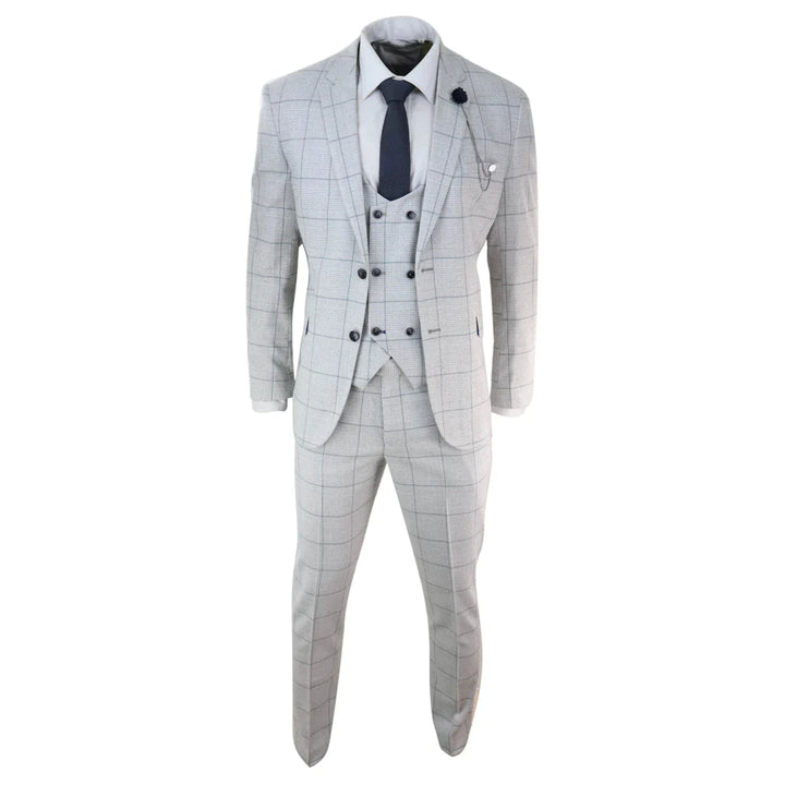 Cavani - Light Grey Check 3 Piece Suit