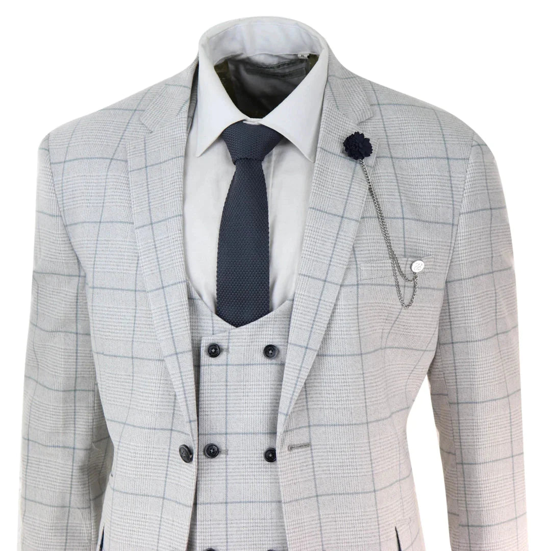 Cavani - Light Grey Check 3 Piece Suit