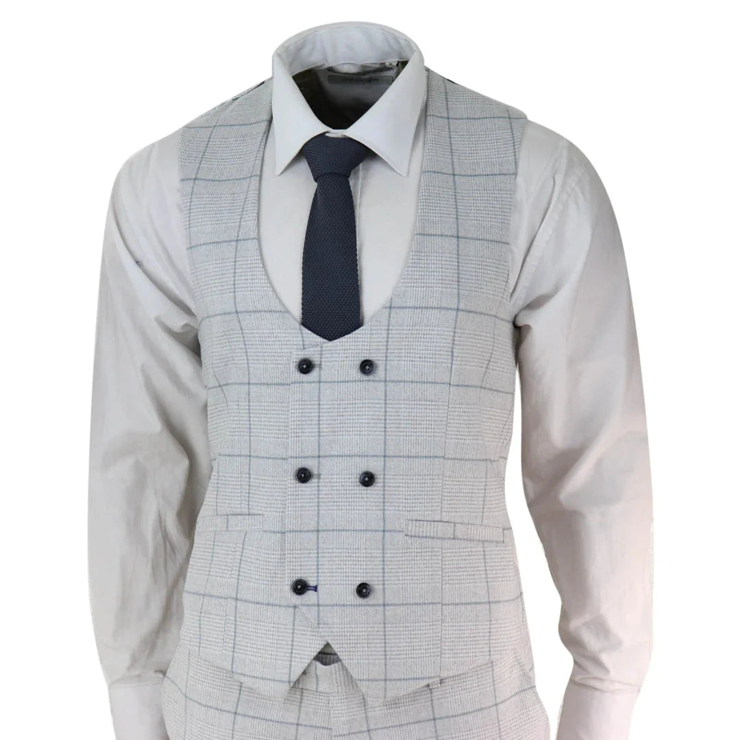 Cavani - Light Grey Check 3 Piece Suit