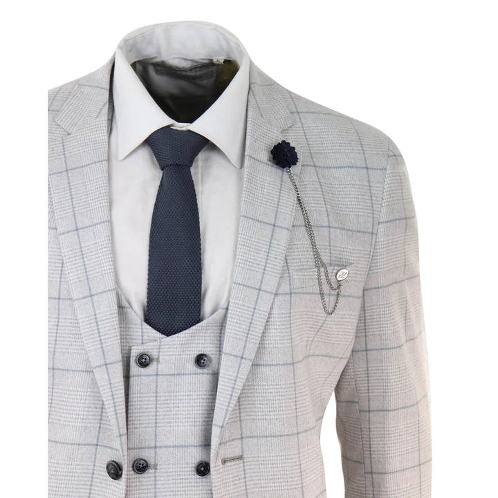 Cavani - Light Grey Check 3 Piece Suit