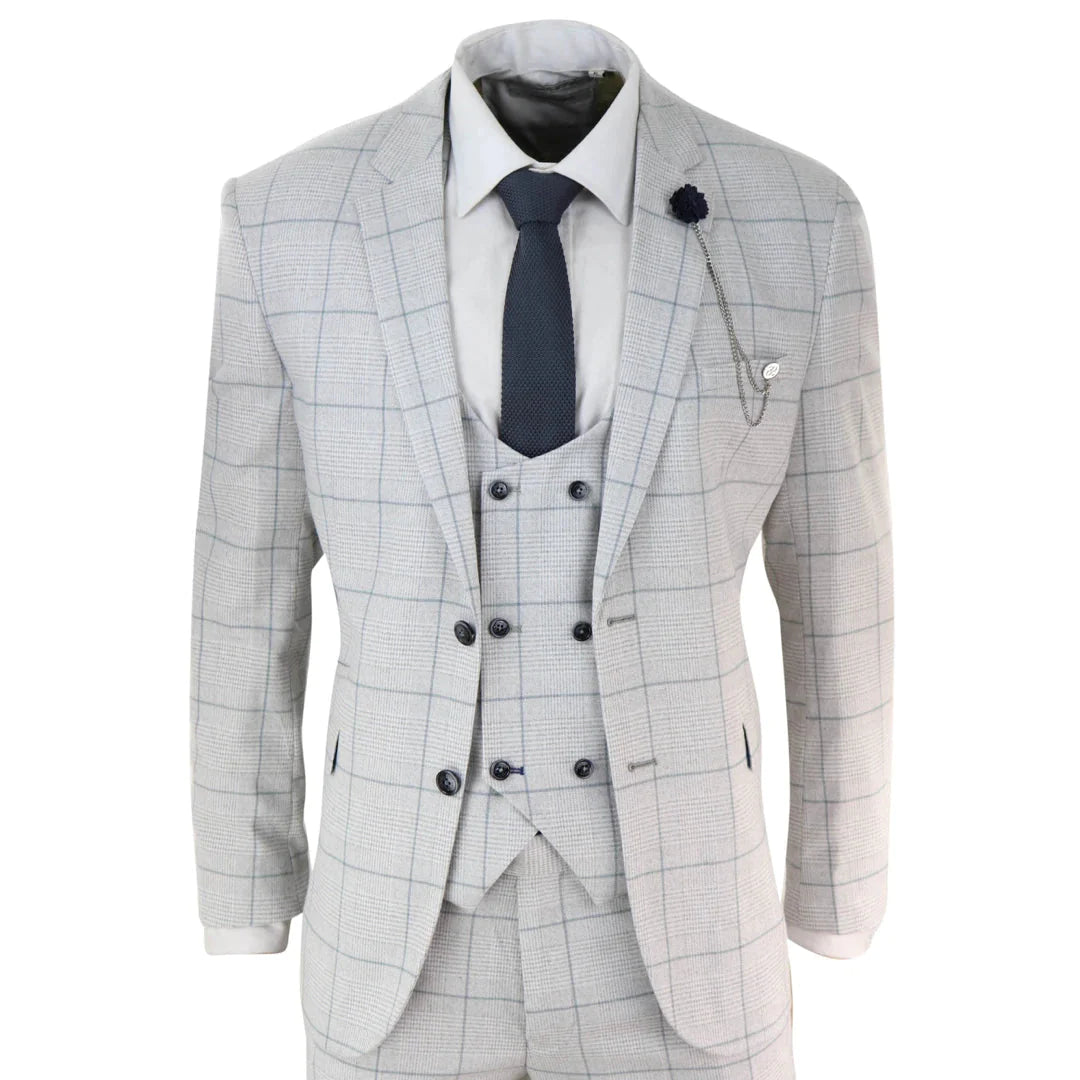 Cavani - Light Grey Check 3 Piece Suit