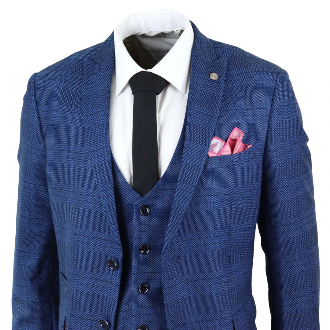 Marc Darcy Jerry - Blue 3 Piece Check Suit