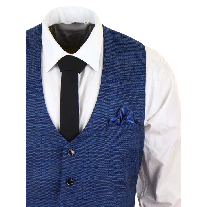 Marc Darcy Jerry - Blue 3 Piece Check Suit