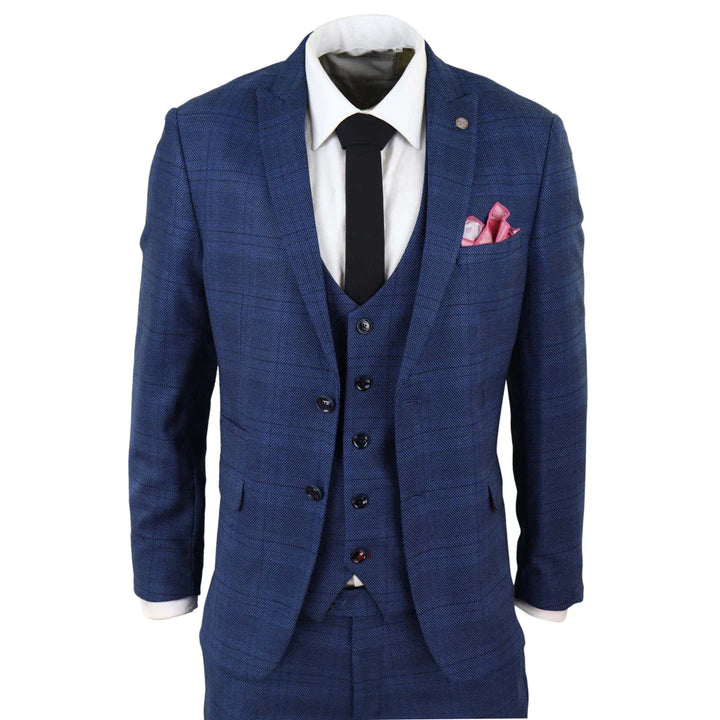 Marc Darcy Jerry - Blue 3 Piece Check Suit