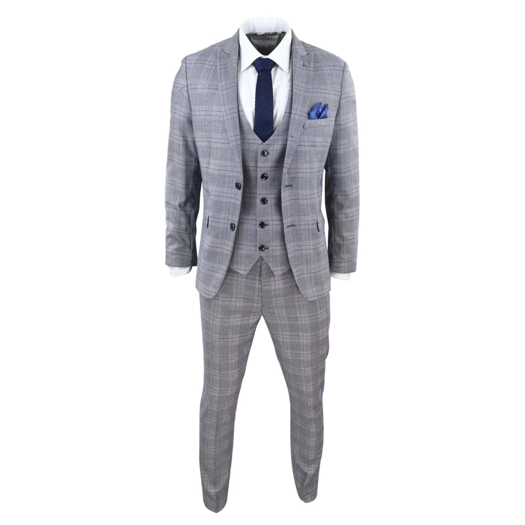 Marc Darcy Jerry - Grey 3 Piece Check Suit