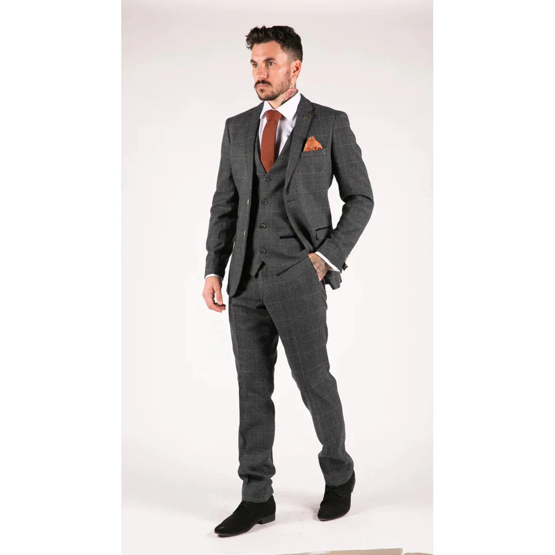 Marc Darcy Scott - Mens Blue With Tan Check 3 Piece Suit