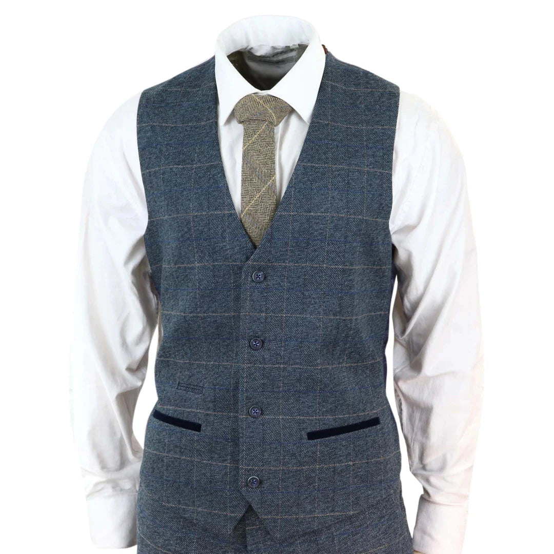 Marc Darcy Scott - Mens Blue With Tan Check 3 Piece Suit